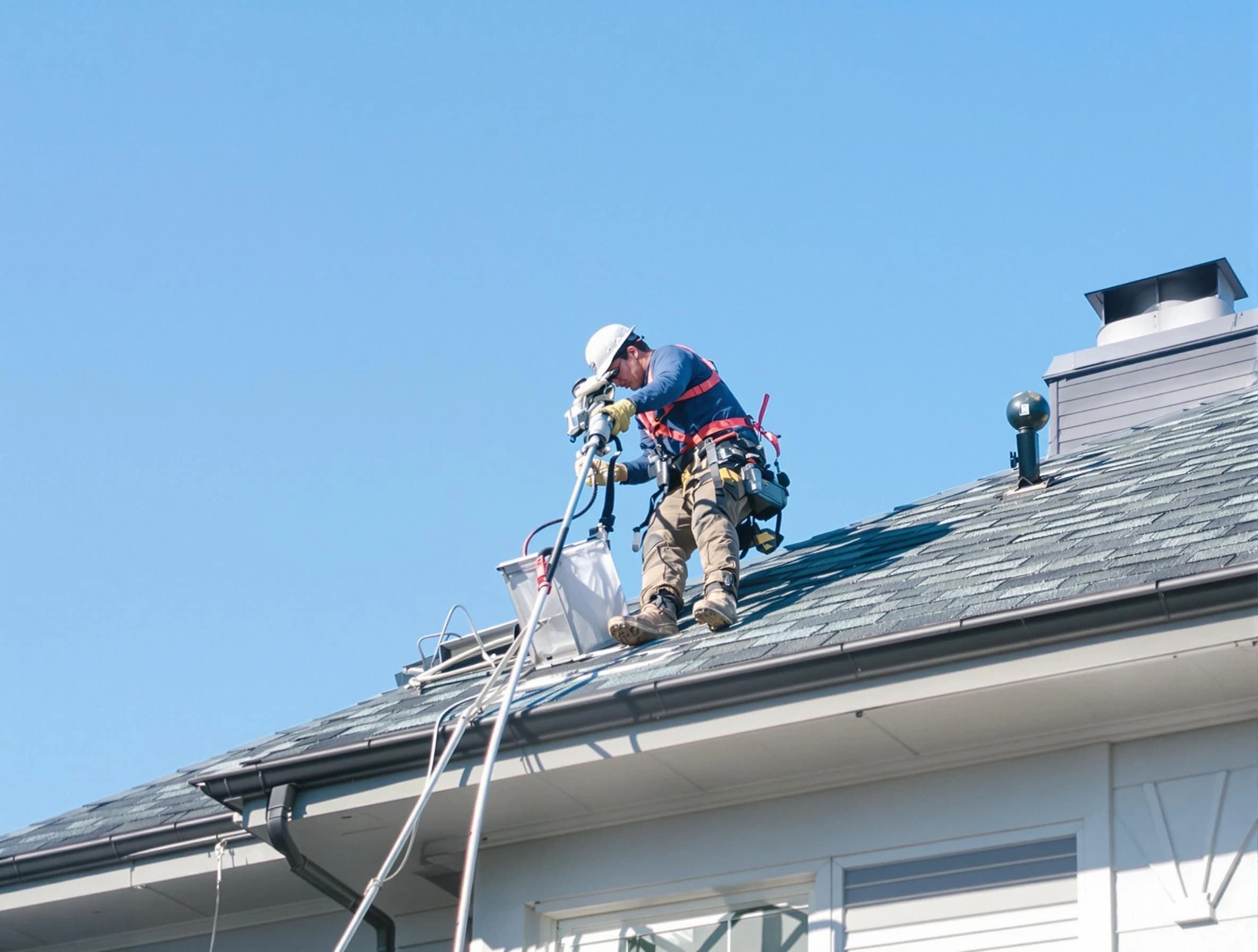 Welby Dryer Vent Cleaning certified technician cleaning a roof-mounted dryer vent system in Welby