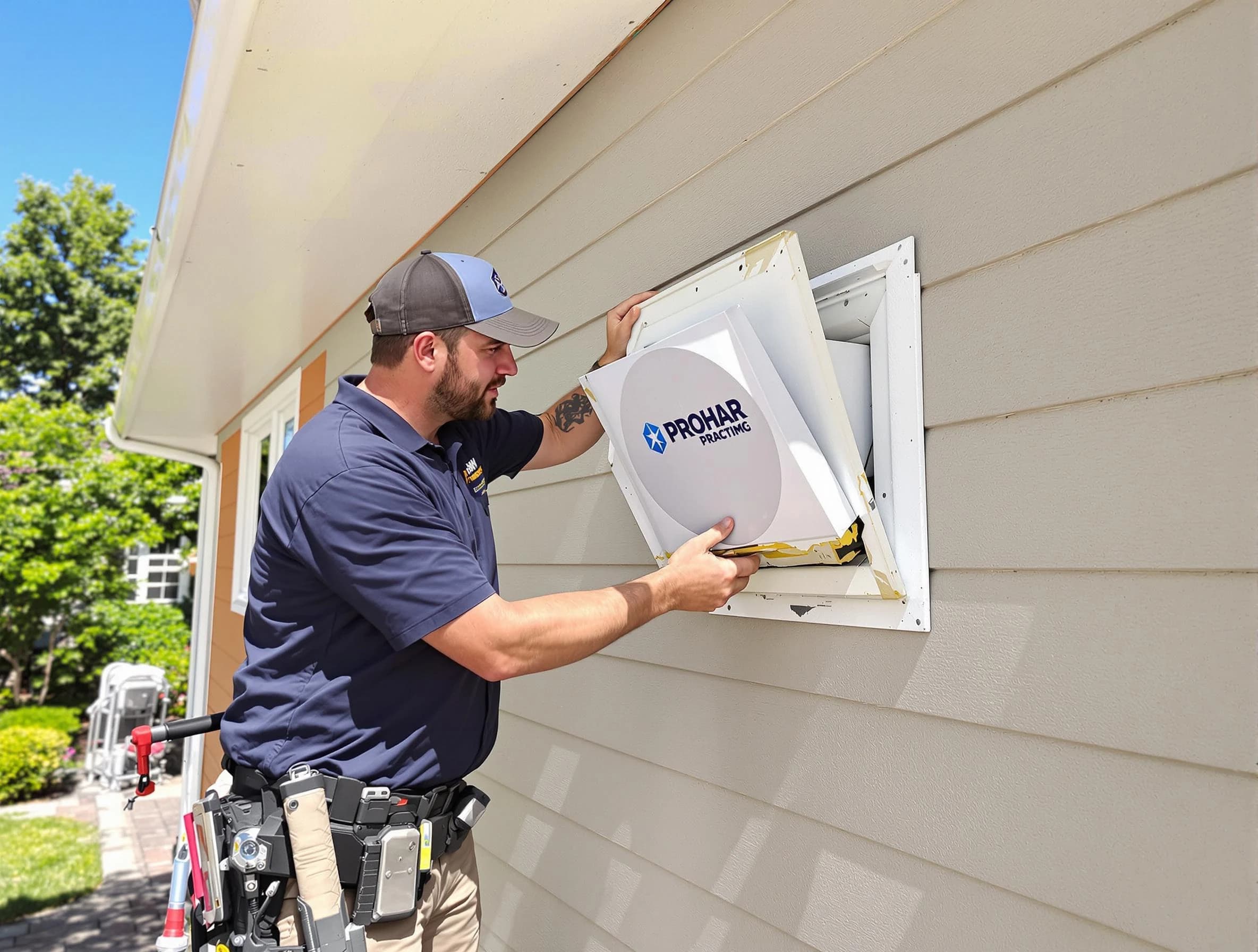 Welby Dryer Vent Cleaning technician installing a new protective dryer vent cover on a home in Welby