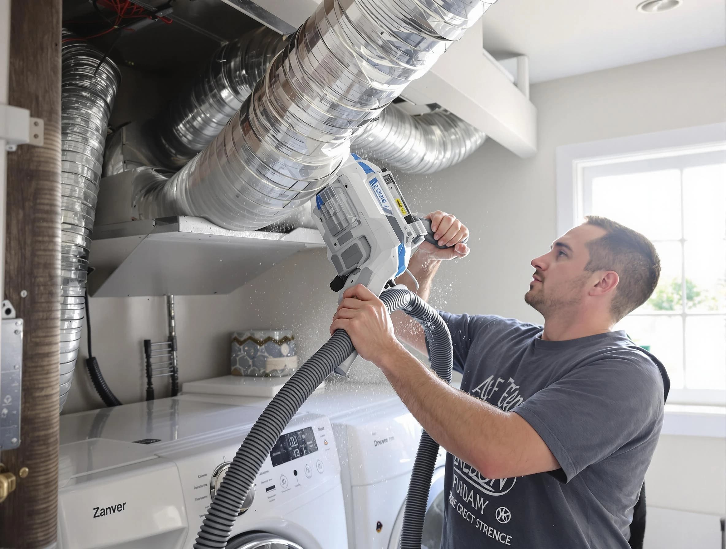 Welby Dryer Vent Cleaning specialist cleaning deep within a dryer vent duct system in Welby