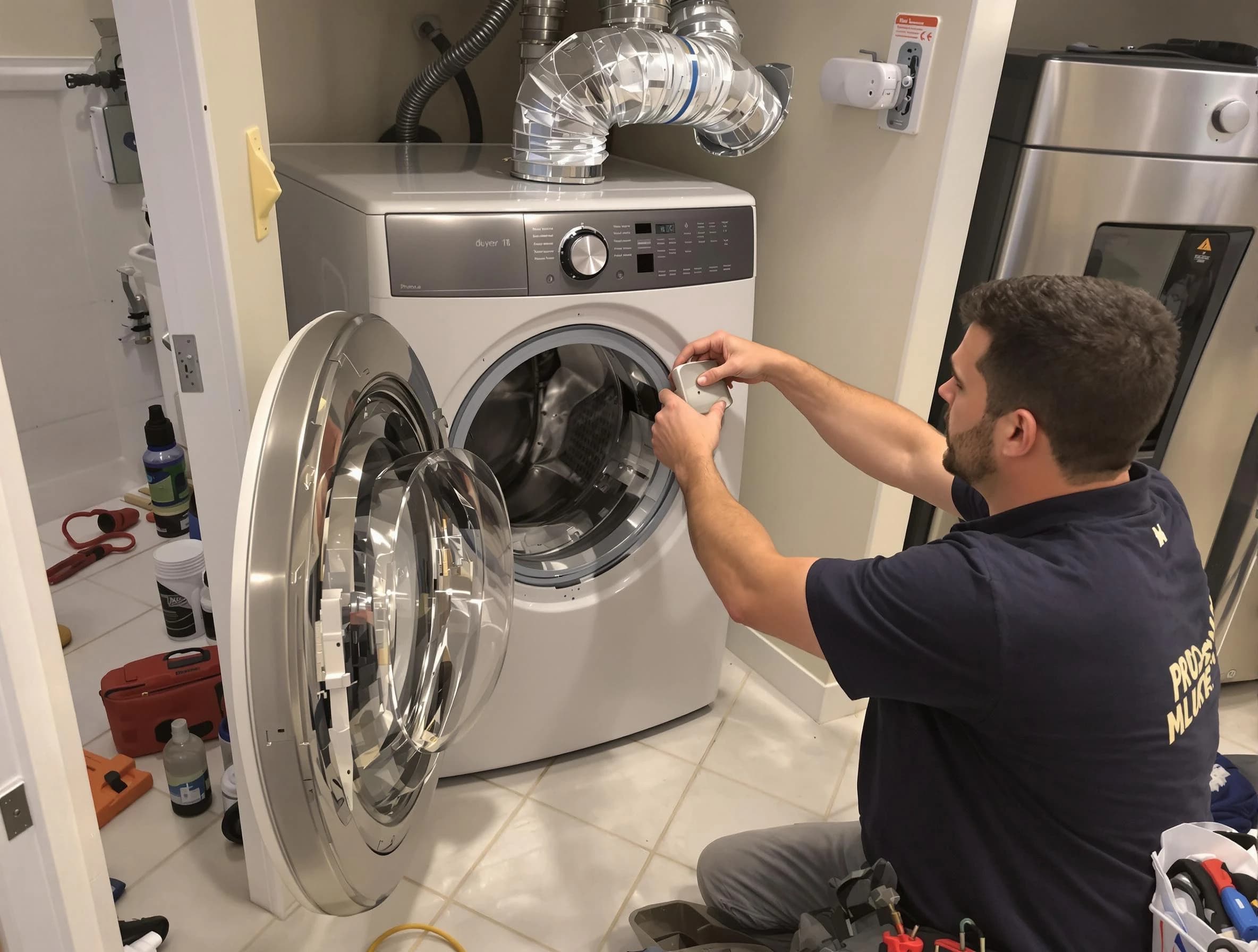 Welby Dryer Vent Cleaning technician performing precise dryer vent hose installation in Welby
