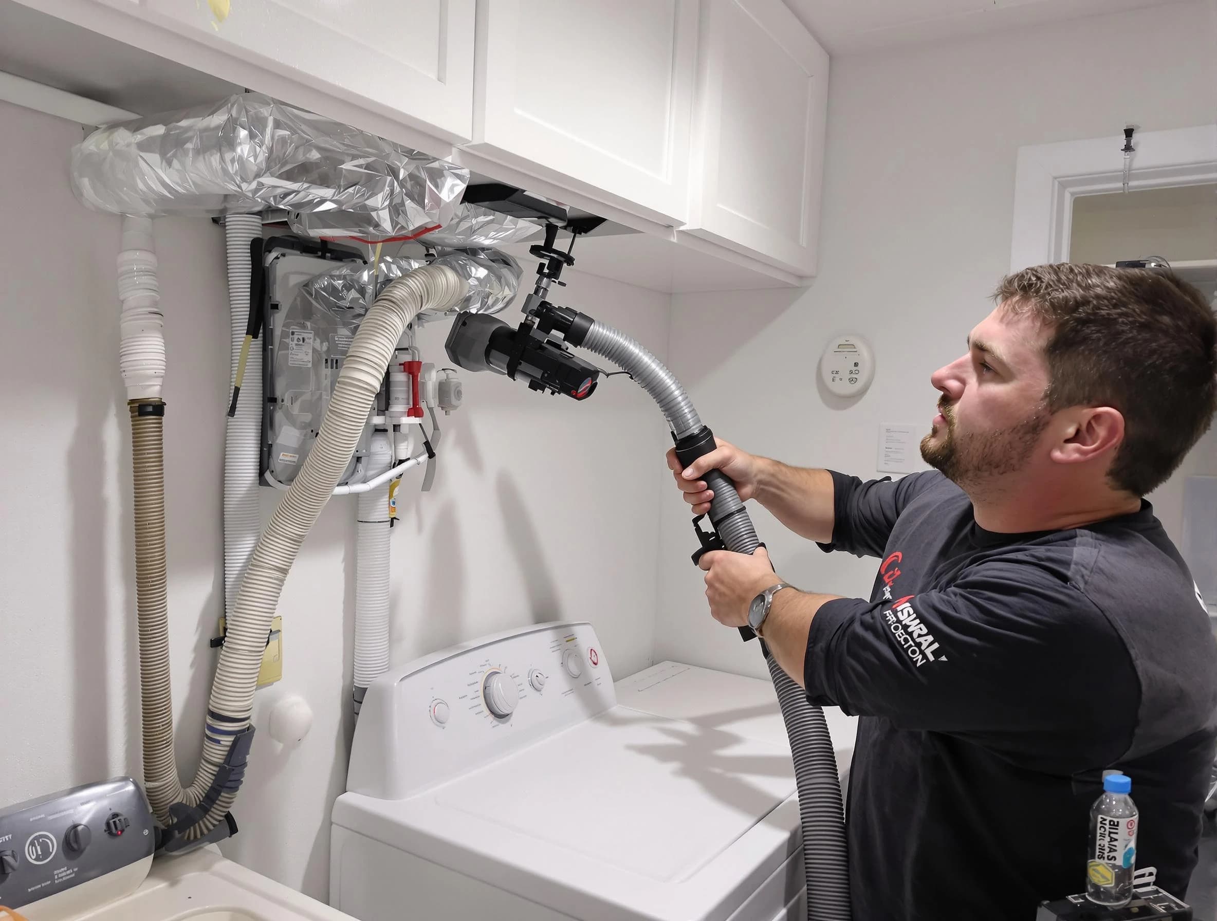 Welby Dryer Vent Cleaning certified technician performing safety-focused gas dryer vent cleaning in Welby