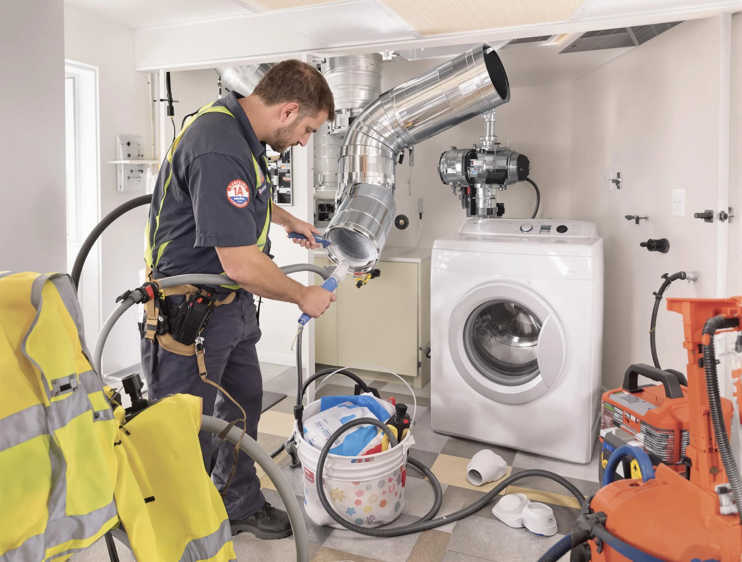 Welby Dryer Vent Cleaning technician using specialized equipment to clear severe dryer vent blockage in Welby