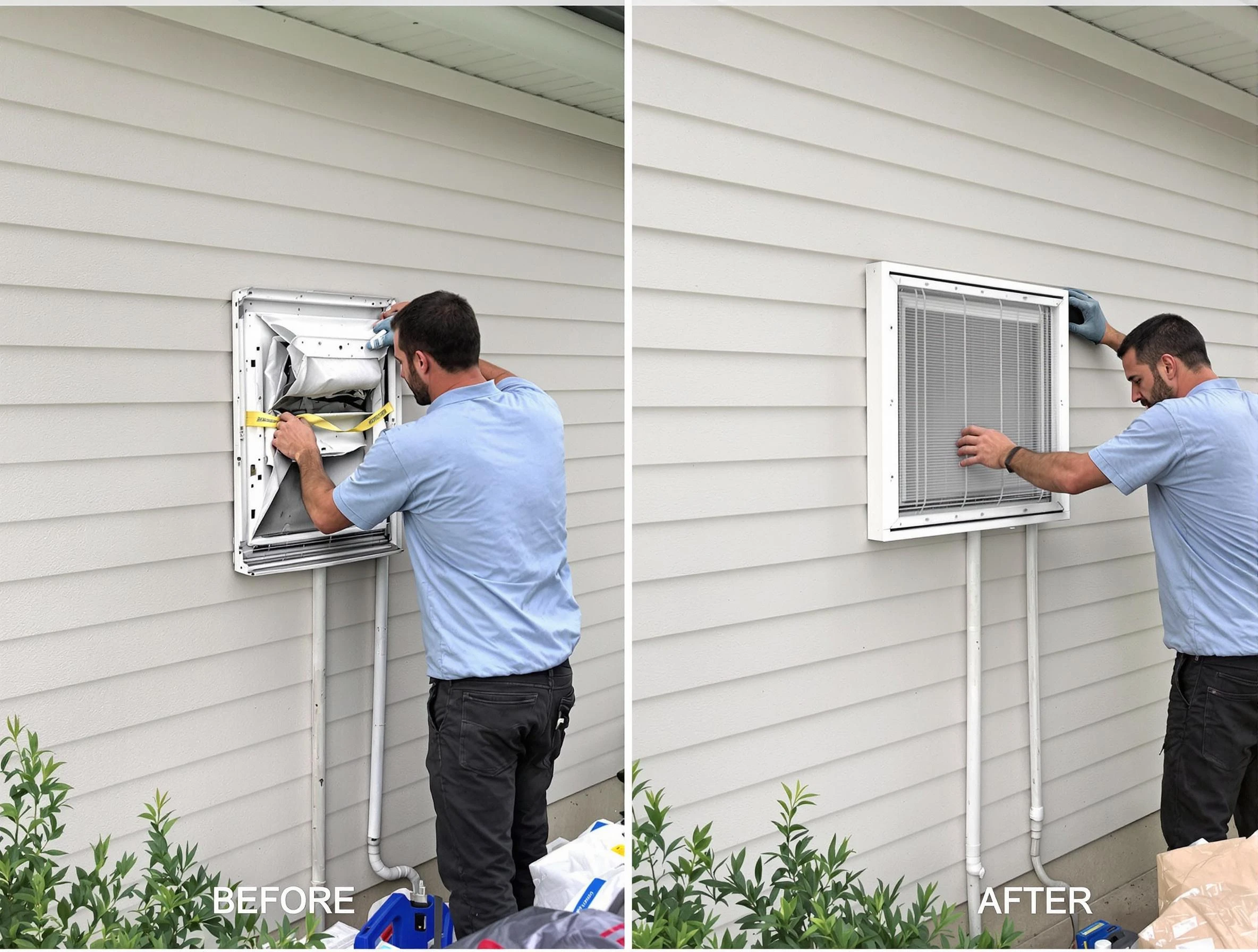 Welby Dryer Vent Cleaning technician installing high-quality dryer vent cover at a residential property in Welby